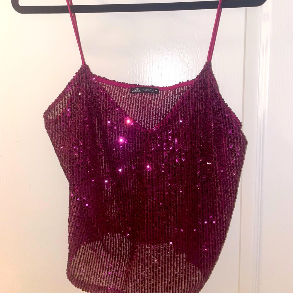 Zara Sequin Sparkly Tank Top - Purple